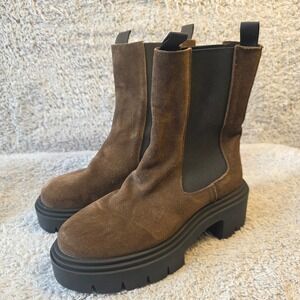 Steve‎ Madden Wisteria Brown Suede Leather Chelsea Platform Ankle Boots 8.5 NEW